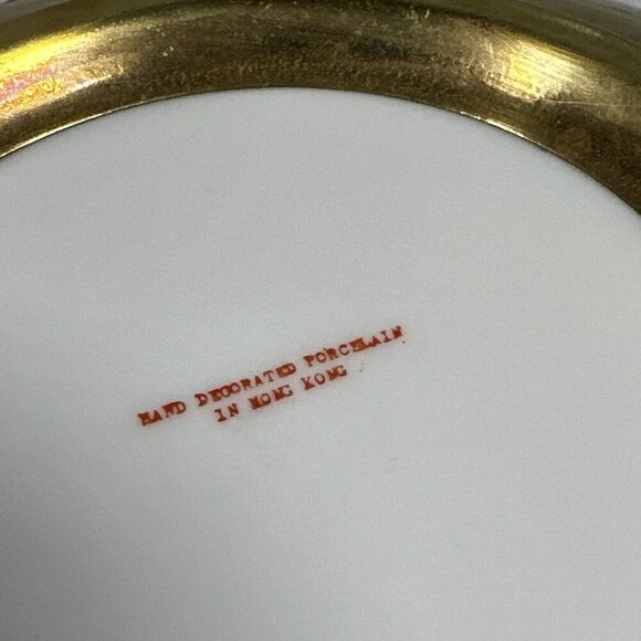 Vintage White Pink Butterfly Porcelain Brass Style Metal Trinket Bowl Hong Kong - Picture 5 of 14